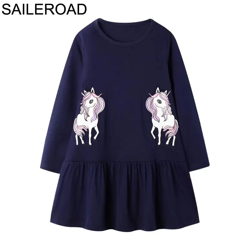 SAILEROAD/платье с карманами и рисунком динозавра; Vestidos; вечернее платье с рисунком для девочек; элегантное платье для малышей; платье с длинными рукавами для детей 6 лет - Цвет: 7161 same picture