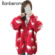Ranberone Long Cardigan Sweater Women Knitted Jackets Oversized Sweaters Ponchoes Button Dots Loose Female Cardigans 2019 Winter Ranberone Long Cardigan Sweater Women Knitted Jackets Oversized Sweaters Ponchoes Button Dots Loose Female Cardigans 2019 Winter