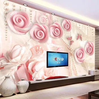 

Custom Mural Wallpaper 3D Stereo Pink Romantic Jewelry Flowers Fresco Living Room TV Sofa Bedroom Home Decor Wall Stickers 3 D