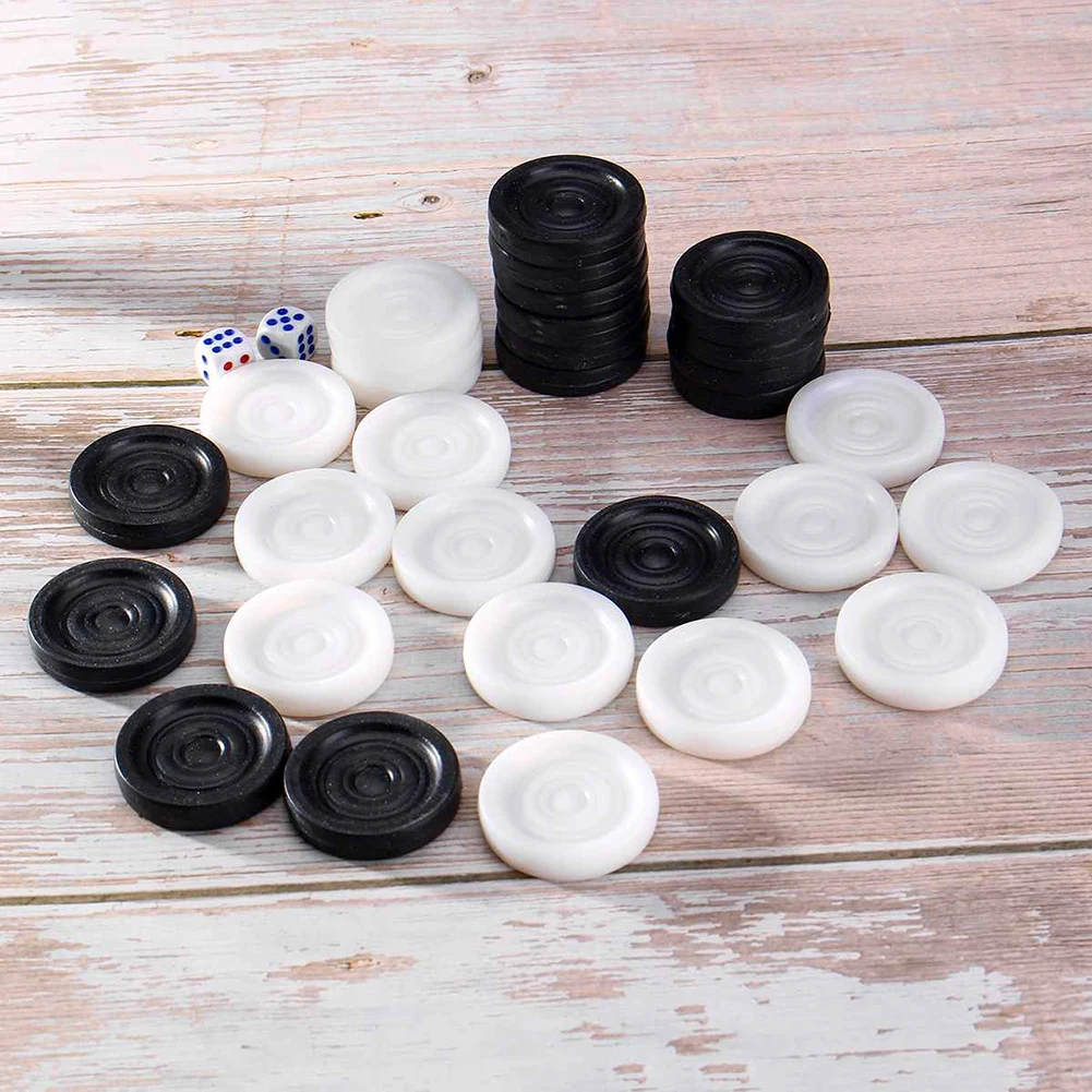 Plastic Checkers Backgammon Chess Pieces 30pcs/Set With 2 Dice