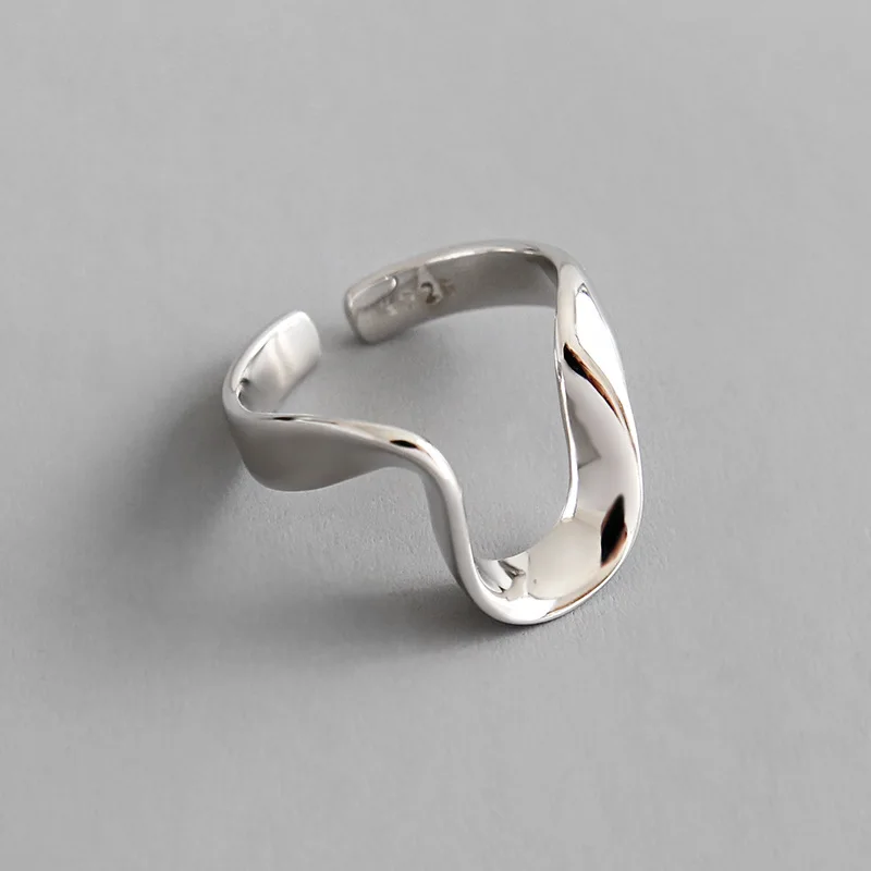 

INS NEW Authentic S925 Sterling Silver FINE Jewelry Irregular Wave lINES "U" adjust ring open TLJ835