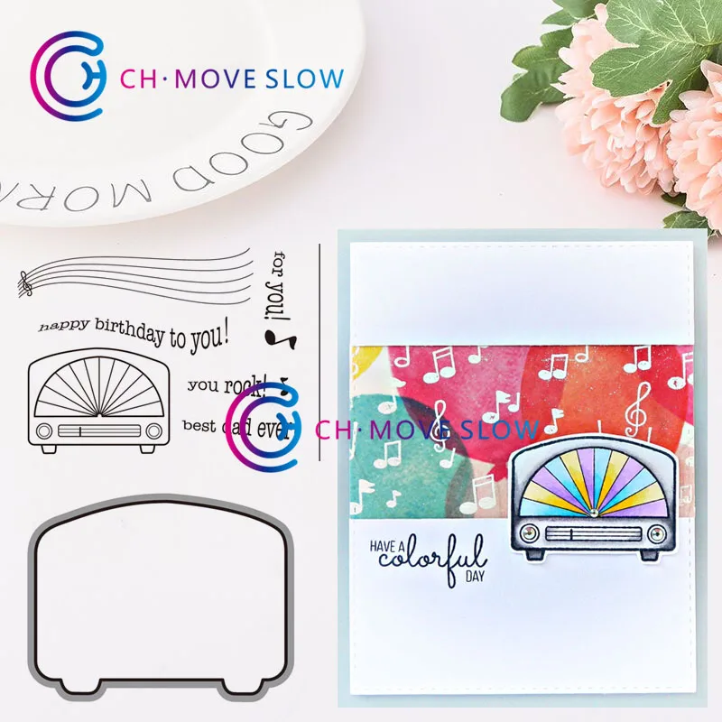

2019 New Arrival CH Clear Radio Rock Metal Cutting Dies and stamps DIY Scrapbooking Card Stencil Paper Craft Handmade