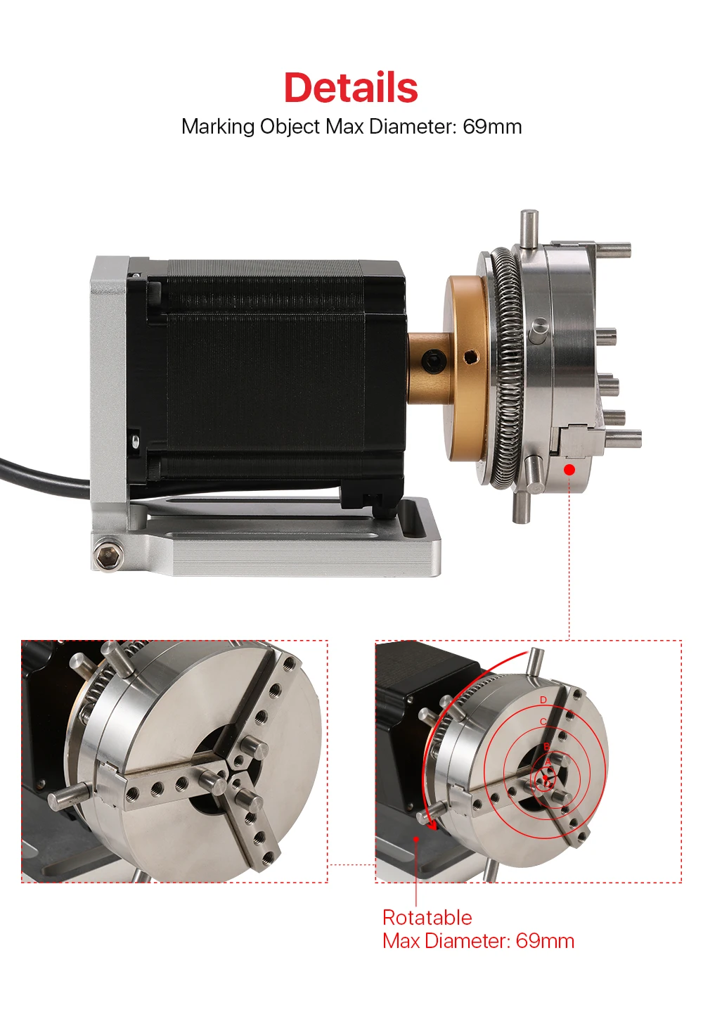 woodtech multi boring machine Ultrarayc Rotary Device Diameter 69mm Rotary Expansion Axis + Driver for Fiber Laser Marking Machine & Co2 Engraving Machine foldable woodworking bench