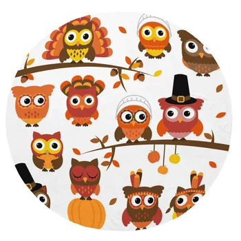 

Super Soft Plush Flannel Blanket Owl Branches Blankets Round Throw Blanket for Beds
