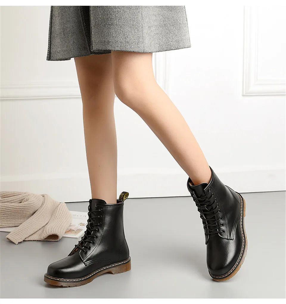Ботинки женская обувь из натуральной кожи теплые зимние женские ботильоны черного цвета Короткие Плюшевые Нескользящие и износостойкие ботинки; Botas Mujer