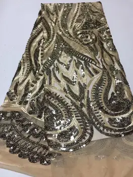 

NEW High Quality 2020 Tulle sequins Beaded French Nigerian Lace Fabrics Pearls Embroidered Guipure African 3d Lace Fabric gold
