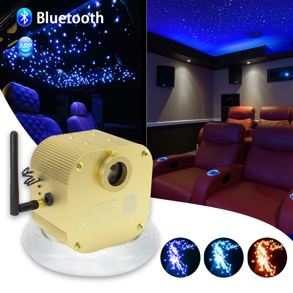 Bluetooth app16W RGBW Twinkle  LED Fiber Optic Light Star Sky Ceiling lights kit 300/450/550pcs *0.75mm for Optic Fiber Lighting