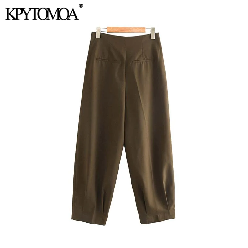 Vintage Stylish Office Wear Solid Straight Pants Women Fashion Zipper Fly Pockets Female Ankle Trousers Pantalones Mujer