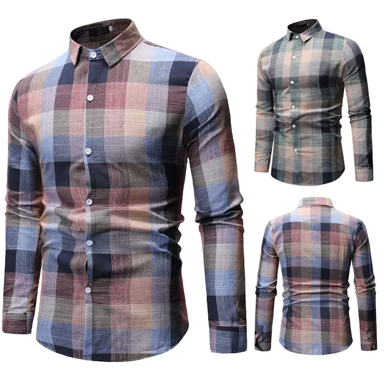 Мужская Повседневная рубашка Slim Fit Мужская Повседневная рубашка с пуговицами и клетчатой рубашкой с длинными рукавами официальные сорочки мужская одежда