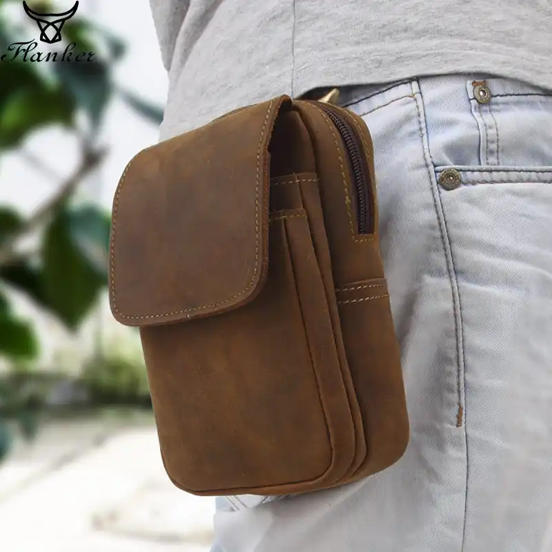 Men Crazy Horse Leather Vintage Belt Hook Waist Bag Travel Shoulder Fanny Pack
