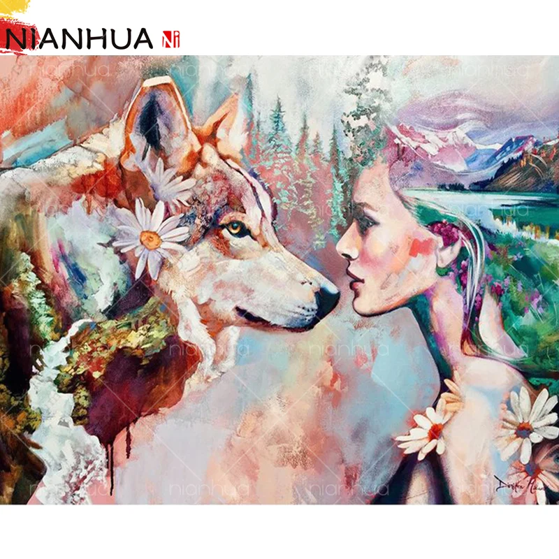 Алмазов картина 5D DIY красоты и с рисунком из мультфильма Красавица Чудовище волк