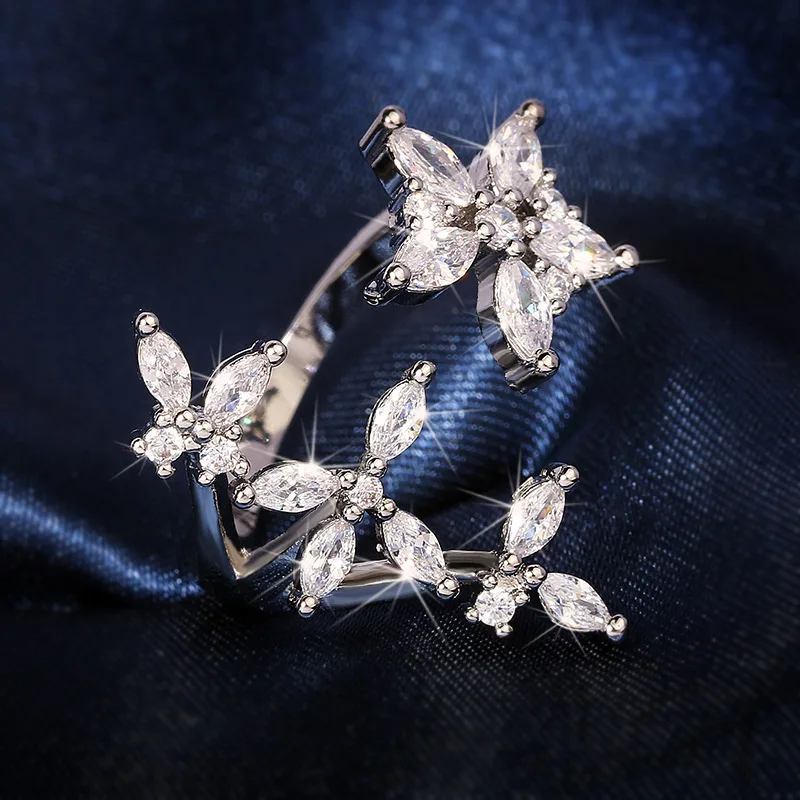 

Romantic Flower Rings with Micro Zircon Rings for Women Bridal Wedding Crystals Engagement Jewelry