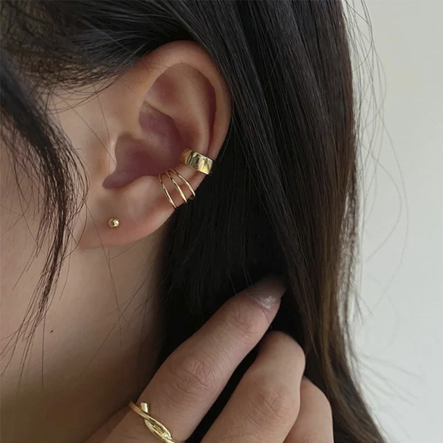 Fashion Gold Cross Clip Earrings For Women Girls Cute Pearl Cubic Zirconia Ear Cartilage Cuff Without Piercing Jewerly Set