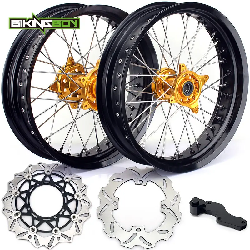 BIKINGBOY For Suzuki RMZ 250 07-19 RM-Z 450 2005- Supermoto 3.5 4.25 17" Front Rear Wheel Rim Hub Brake Discs Rotors Bracket - Цвет: Gold Black