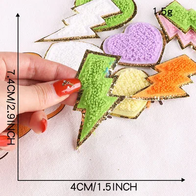 1Pc Sequin Chenille Embroidery Patches Rainbow/Lightning/Heart Patches Appliques Iron On Patches For Children Woman Clothes 