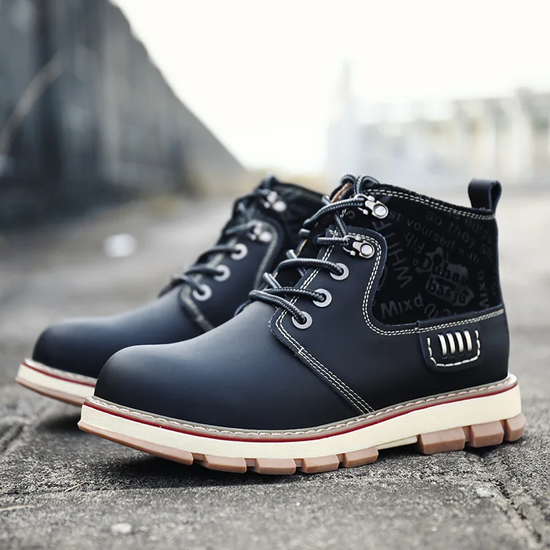 

Winter Snow Boots Men's Cowhide Workwear Martin Boots England Hight-top Cotton Boots plus Velvet Warm Ankle Boots