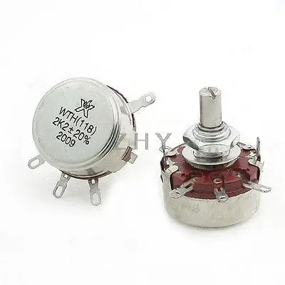 

WTH118 2.2K Ohm 2W 6mm Shaft 4 Terminals Carbon Rotary Potentiometer 2 Pcs