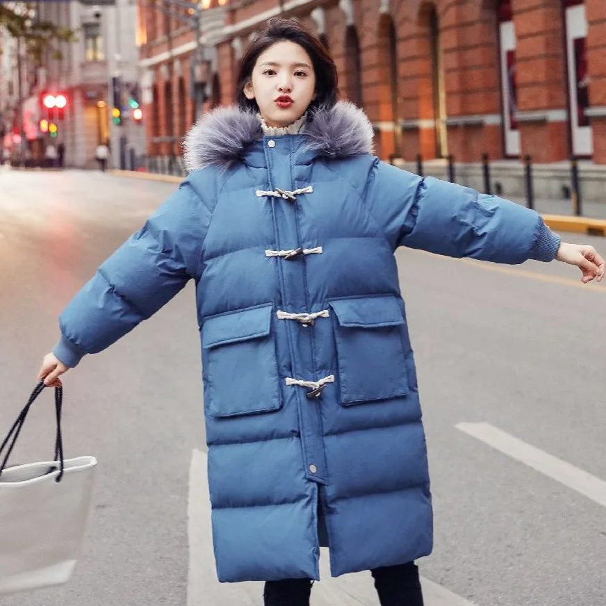 

Photo Shoot CHIC Pink Loose-Fit Mid-length down Coat Hooded Model Large Fur Collar by Age Toggle Cotton-padded Clothes Women's W