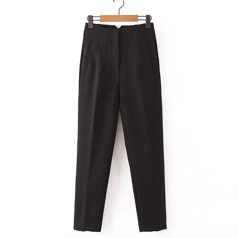 ZOEPO, одноцветные штаны, женские модные повседневные Прямые брюки, женские элегантные брюки с карманами на молнии, женские брюки до щиколотки, женские брюки KK - Цвет: XQBPA3098 Black