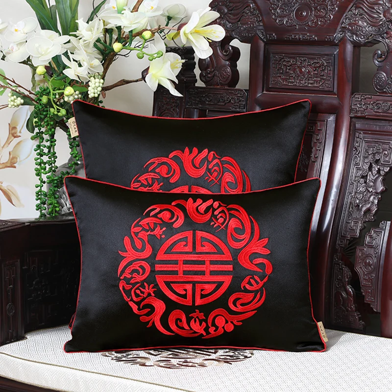 

Latest Happy Geometric Pattern Silk Brocade Cover Cushion Pillow Case Xmas Home Decor Sofa Chair Chinese Lumbar Pillow Cover