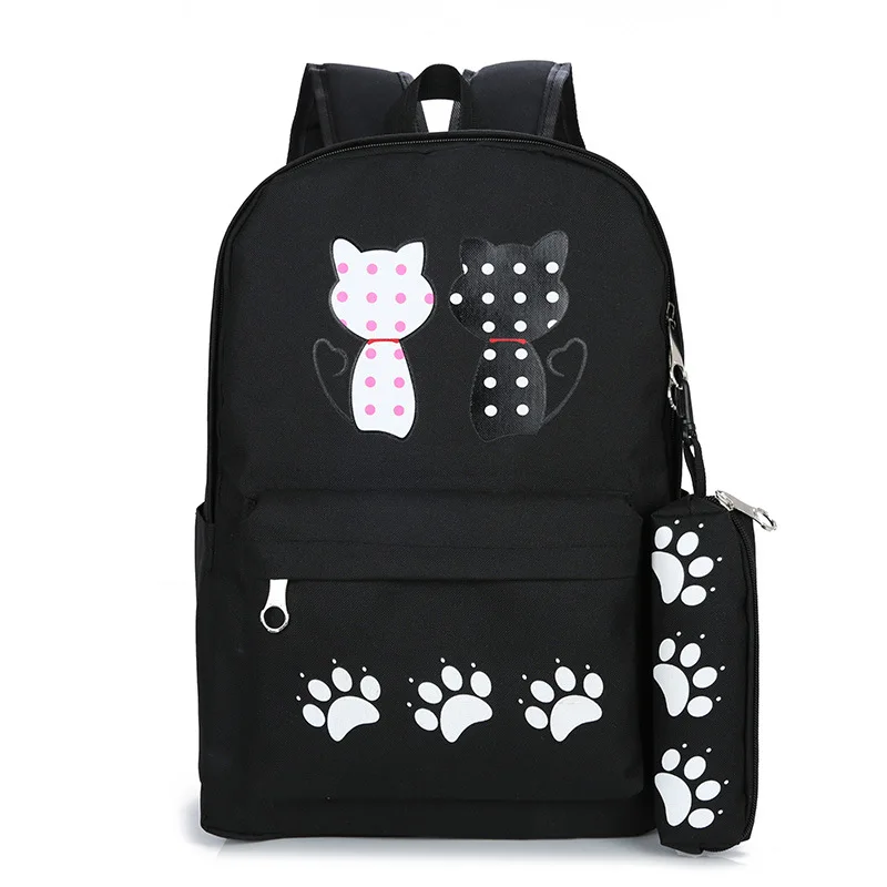 Напечатанные пары кошка рюкзак повседневный холщовый мешок колледж Стиль Студенческая школьная сумка отправить пенал поколение жира