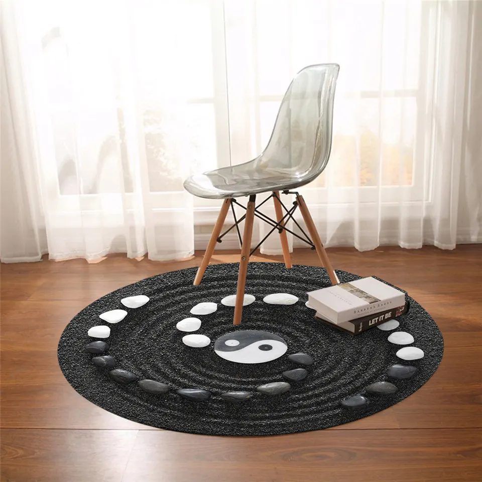 Round Black White Anti-slip Carpet Home Bedroom Floor Anti-Skid Rugs Mat Decor 