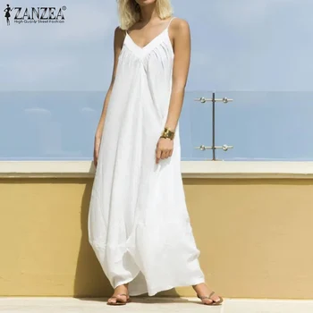 

ZANZEA White Party Dress Women Bohemian Summer Sundress 2020 Fashion Female Beach Long Maxi Vestidos Lady V Neck Cotton Dresses