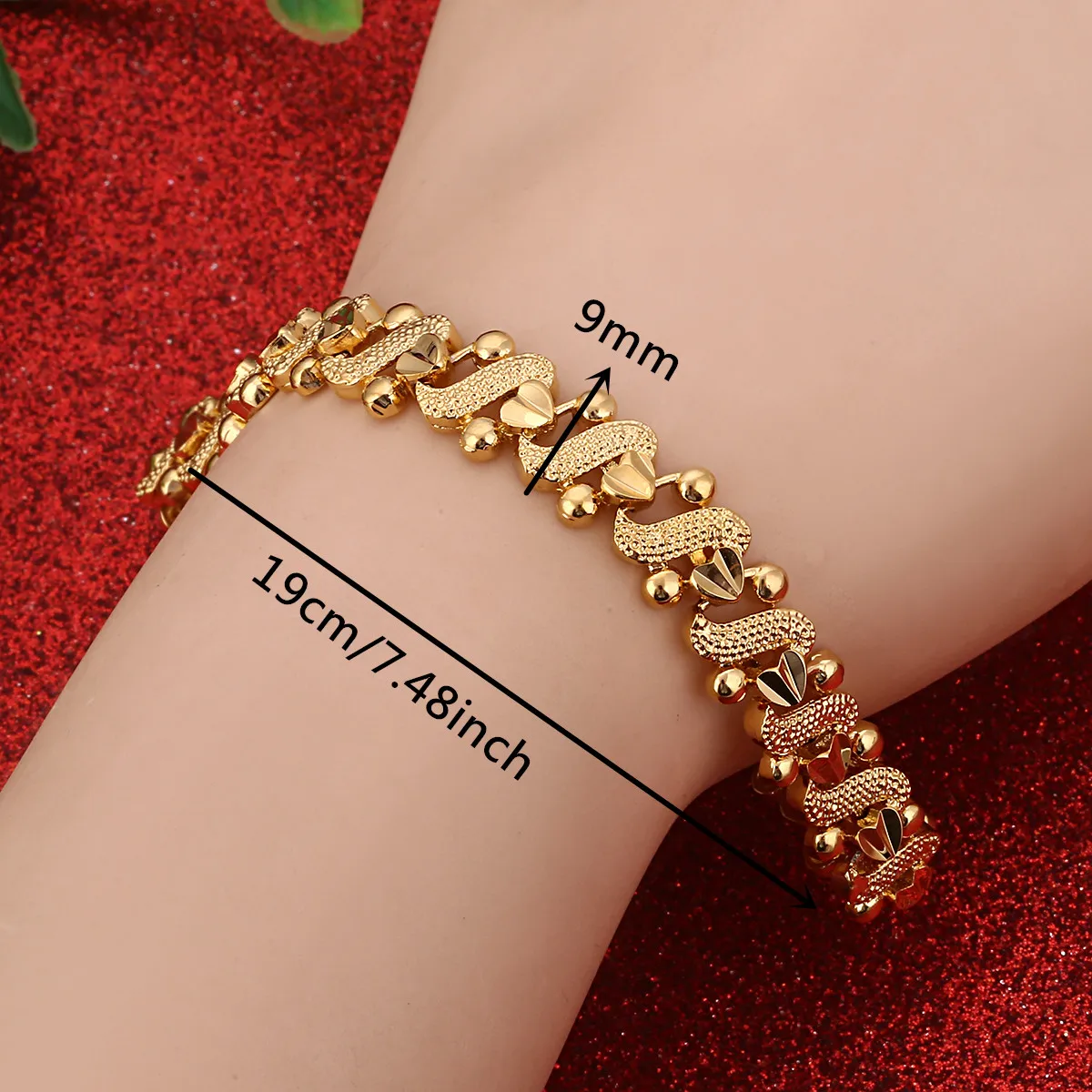Trendy Romantic Heart Bracelet Gold Color Dubai Ethiopian African Women Jewelry 5