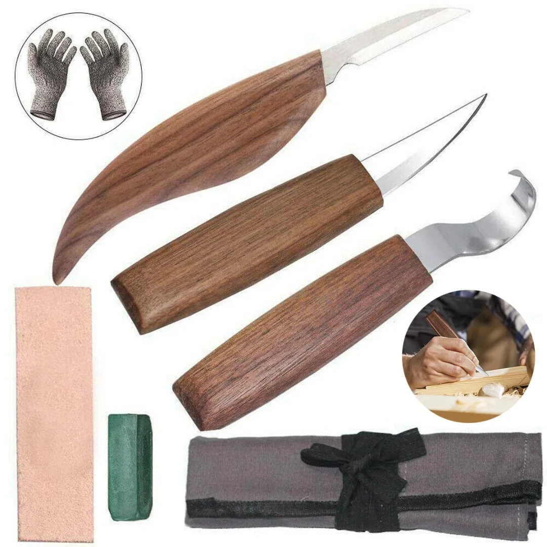 

6Pcs Wood Carving Cutter Chisel Set Whittling Craft Chip Carving Peeling Curved With Gloves DIY Hand Wood Cutting Knife Tool