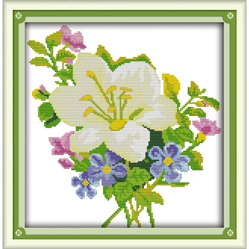 

Everlasting love LiLy flowers chinese Cross stitch kits Ecological cotton clear stamped printed 14 11CT DIY Christmas decoration