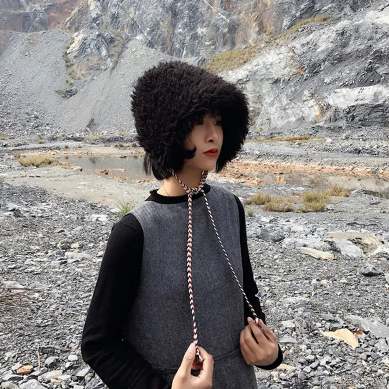 SHENGPALAE, новинка, модная осенне-зимняя однотонная плюшевая шапка в рыбацком стиле, женская теплая Повседневная Уличная шапка, Женская Корейская шапка A132