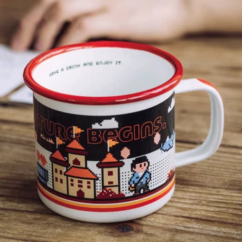 

GH Retro Ceramic Cup Grocery European Classic Style Cute Breakfast Mug Enamel Milk Coffee Cups Fresh Lovely Cartoon Gifts
