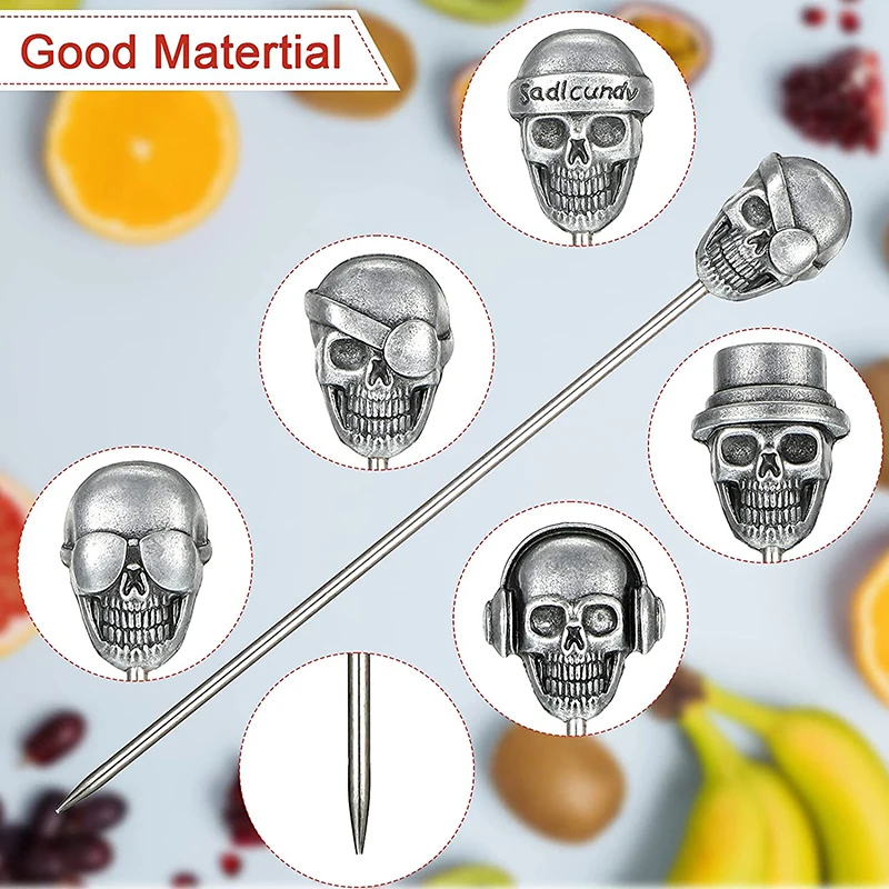 Skull Cocktail Picks Martini Picks Reusable Olive Garnish Skewer Fruit Toothpicks 12 pack cocktail skewers,disposable bamboo skewers,disposable skewers