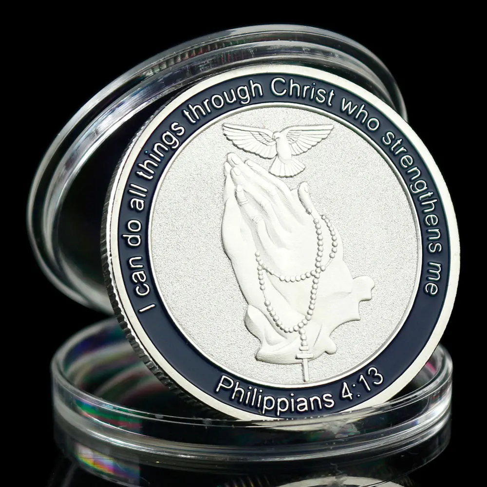 Christian Souvenir Gift Prayer Coin Philippians Psalm Cross Silver