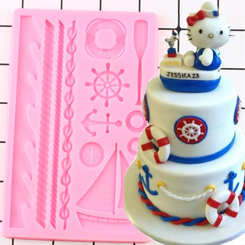 3D Лодка Якорь пеньковая веревка силиконовые формы DIY весло волна кекс Топпер