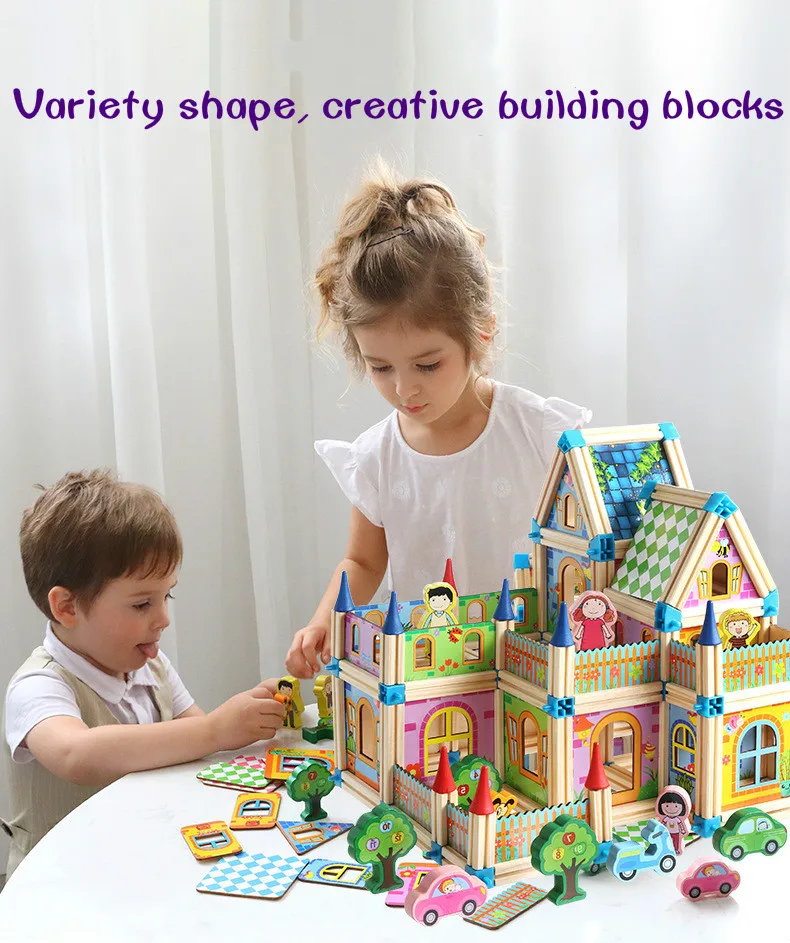 Wooden Spelling Building Blocks Colorful Children's Toy Building Blocks Model Assembling House Material Safety Children's Toys