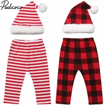 Детские Санта Одежда Рождественская Одежда для новорожденных и маленьких девочек и мальчиков, шапка Санта Клауса+ штаны, комплект одежды, костюм для фотосессии пушистые теплые штаны на возраст от 0 до 24 месяцев