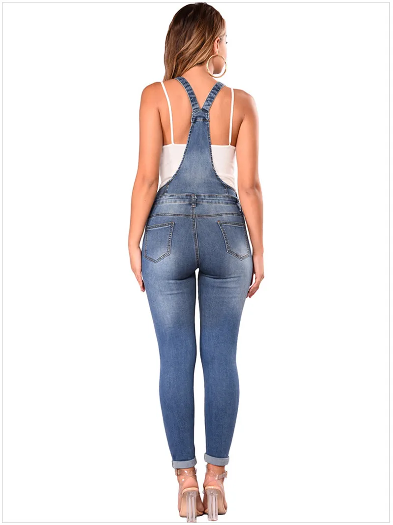 Милый Высокая Талия рваный джинсовый комбинезон для Для женщин элегантные дамы высокий подъём на подтяжках Проблемные отверстий комбинезон большого размера