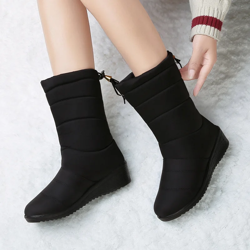 Winter Shoes Snow-Boots Black Waterproof Women Bottes Botas Mujer Mid-Calf Plush Down