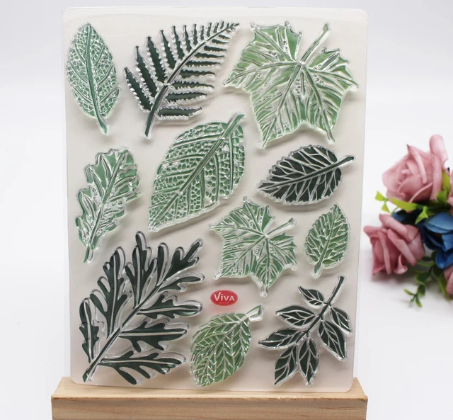 green leaves rubber stamp