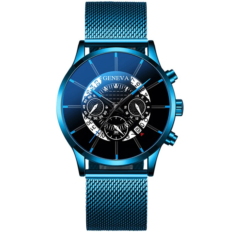 blue blue Мужские часы Relojes Masculino, модные роскошные часы из нержавеющей стали с календарем, аналоговые кварцевые наручные часы, деловые синие часы - Цвет: blue blue