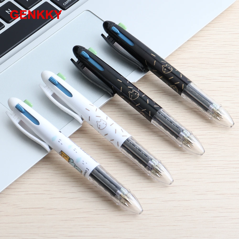 

1PCS GENKKY MultiColor Pen Fine Point 4 in 1 Colorful Retractable Ballpoint Pens For School Office Stationery Multi Function Pen