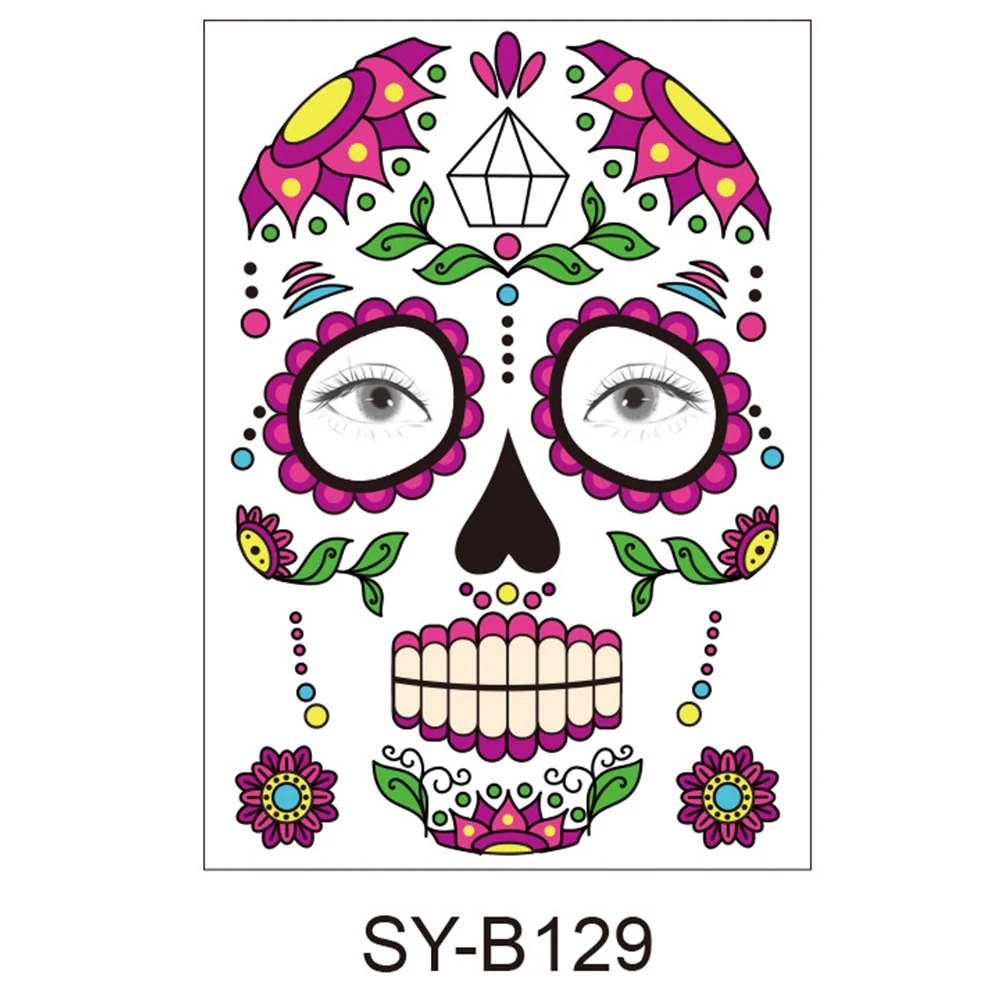 9pcs Skeleton Party Gruesome Costume Prop Realistic Halloween Face Temporary Tattoos Non Toxic Festival Fancy Dress Masquerade