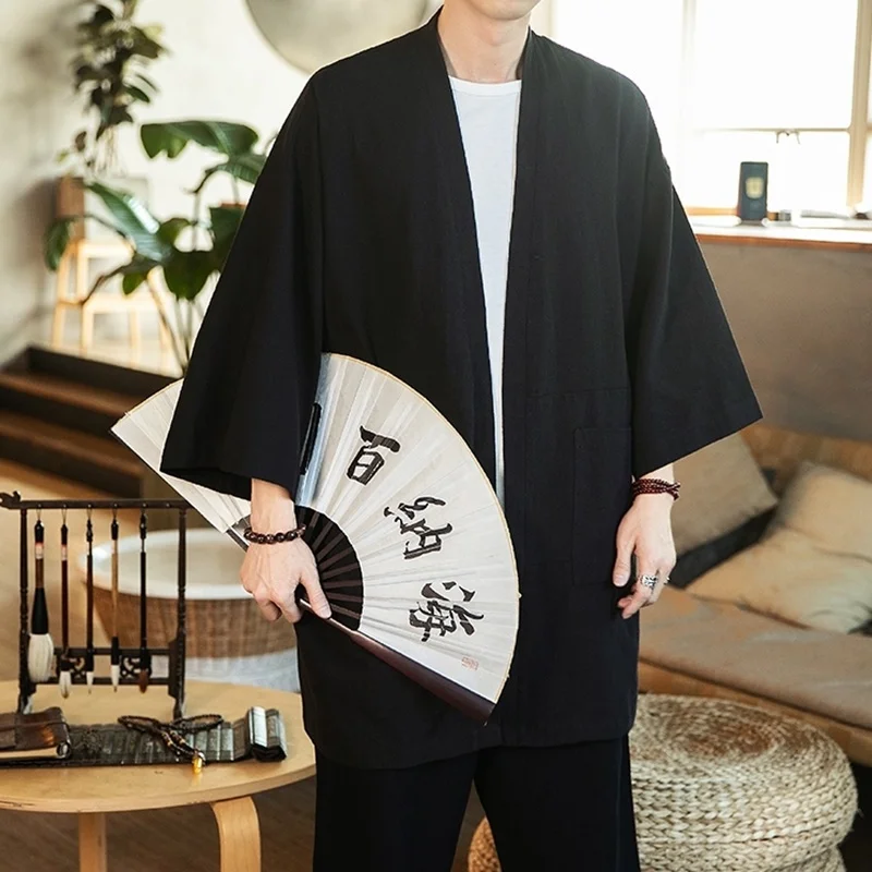 Japanese Kimono Traditional Asian Clothes Kimono Cardigan Men Samurai Costume Kimonos Haori Karate Shirt Men FF2729