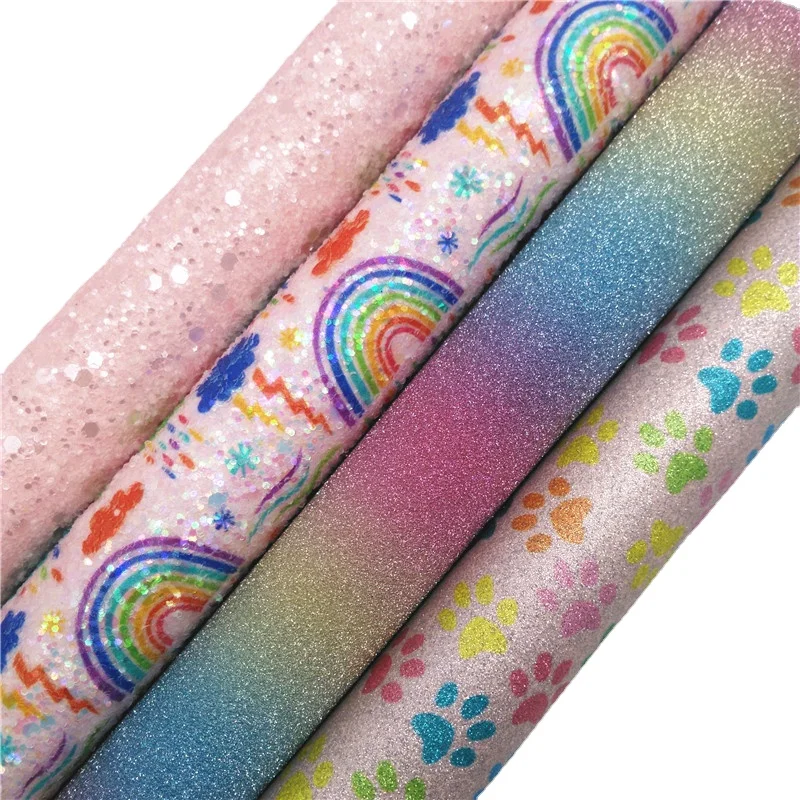 Hearts Printed Glitter Fabric, Stripes Printed Faux Fabric Sheets For Bow A4 21x29CM Twinkling