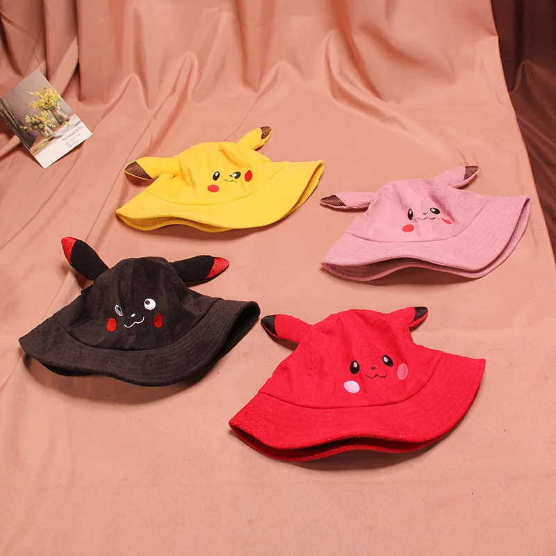 Children Summer Pikachu Bucket Hats Outdoor embroidery Cap Travel Sunscreen Hat for Kids