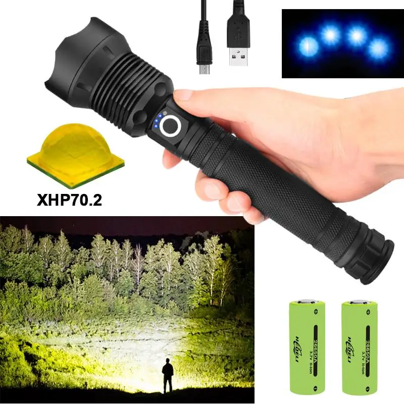 250000 Lumen XHP70 2 Torcia LED Pi Potente 18650 26650 Torcia LED USB 