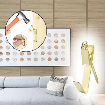 

50/100pcs Picture Hangers Golden Brass Photo Frame Hook Hook Mount Hook Hanger Rings Photo Wall Picture Frame Nails A8I8