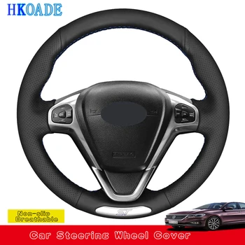 

DIY Hand-stitched Black Stylish Non-slip Genuine Leather Car Accessories Steering Wheel Cover For Ford Fiesta ST 2013-2018