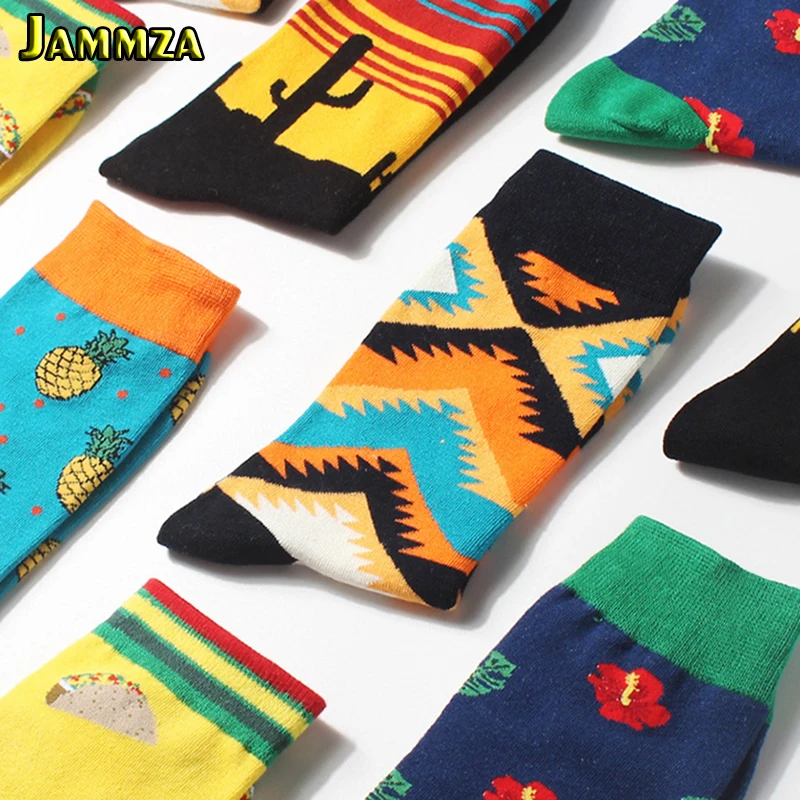Новые носки для мужчин и женщин с рисунком радуги, зимние длинные теплые носки из хлопка, носки с изображением ананаса, гамбургеров, фруктовых носков, Носки с рисунком кактуса